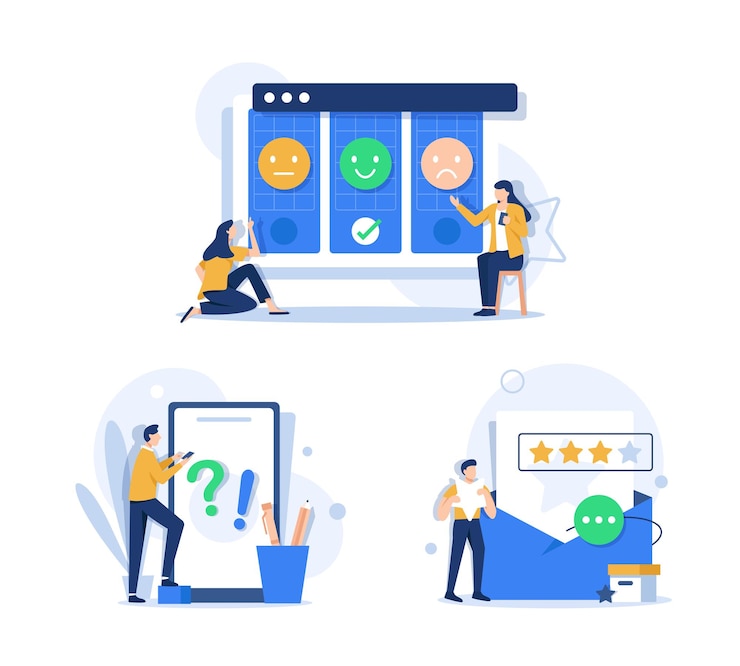 Vector ilustración de comentarios, formulario de encuesta de llenado de personajes, concepto de experiencias de usuario