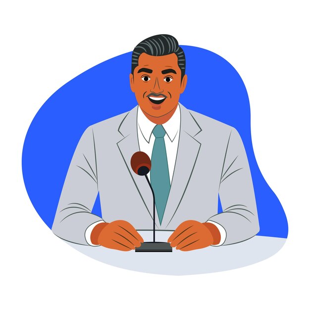 Ilustración del comentarista en estilo plano