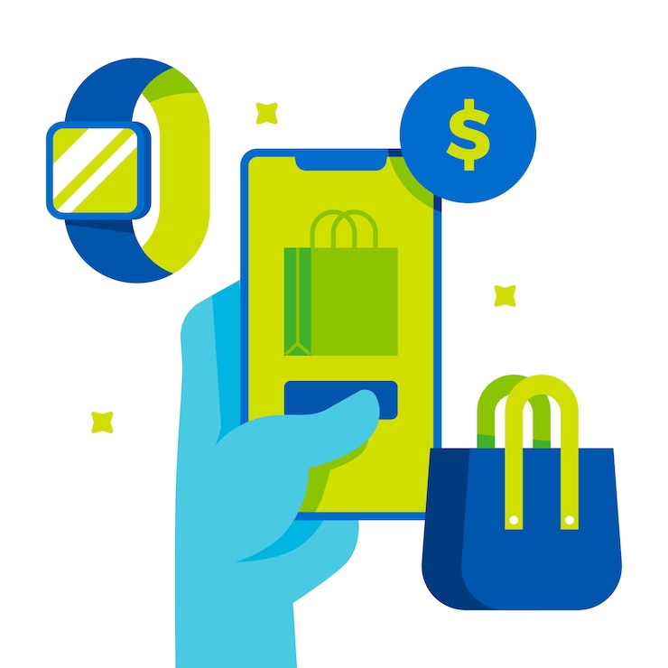 Ilustración de comercio electrónico y compras en línea