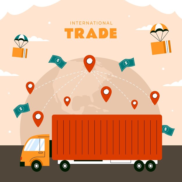 Vector ilustración de comercio internacional dibujada a mano