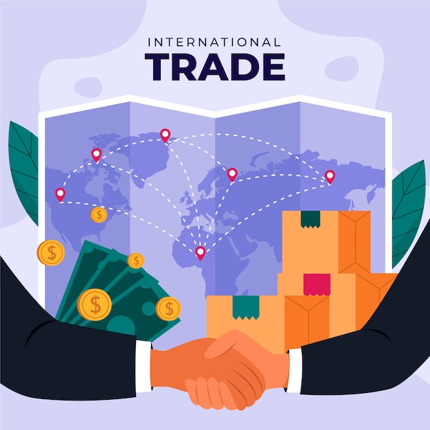 Vector ilustración de comercio internacional dibujada a mano