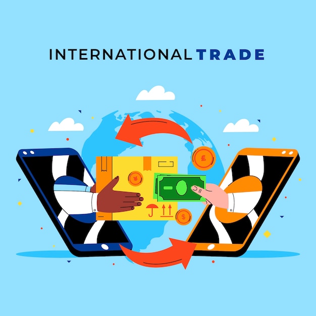 Ilustración de comercio internacional de diseño plano