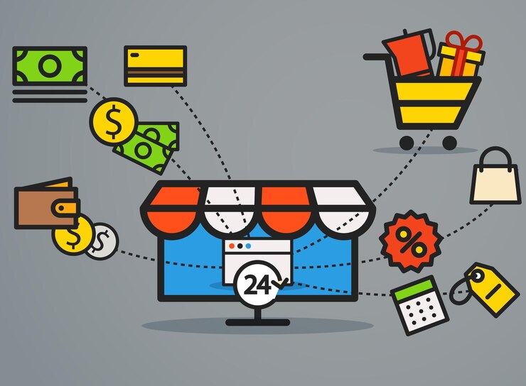 Vector ilustración de comercio web moderno concepto de compras de diseño plano
