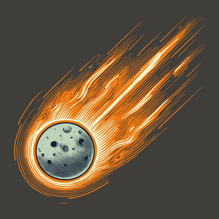 Vector ilustración del cometa con fuego tras él