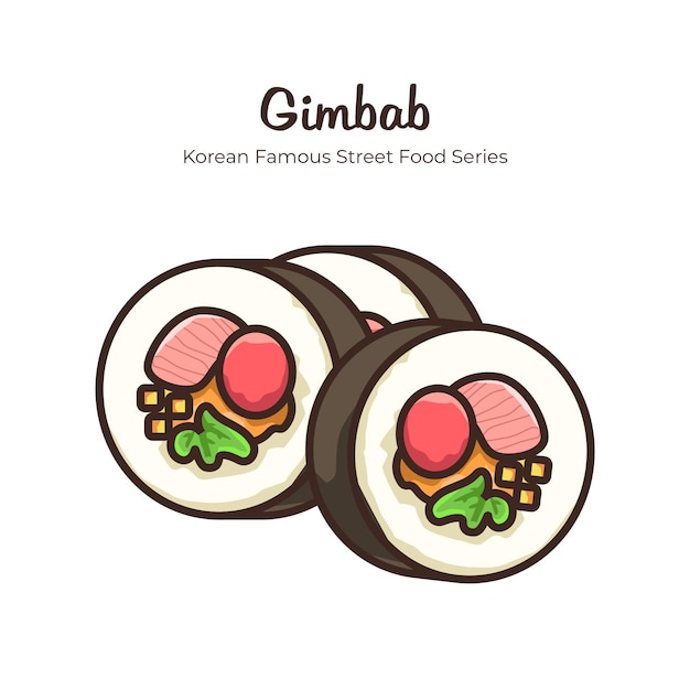 Ilustración de comida callejera famosa coreana de Gimbab Rice Roll