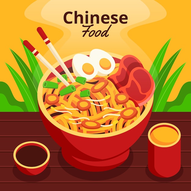 Vector ilustración de comida china dibujada a mano