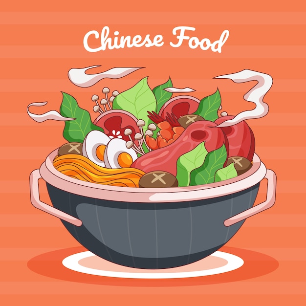 Vector ilustración de comida china dibujada a mano