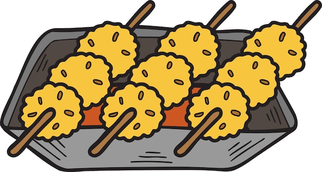 Ilustración de comida china y japonesa de albóndigas fritas dibujadas a mano