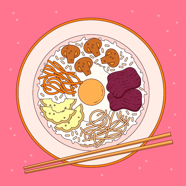 Ilustración de comida coreana dibujada a mano