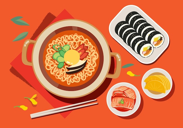 Vector ilustración de comida coreana