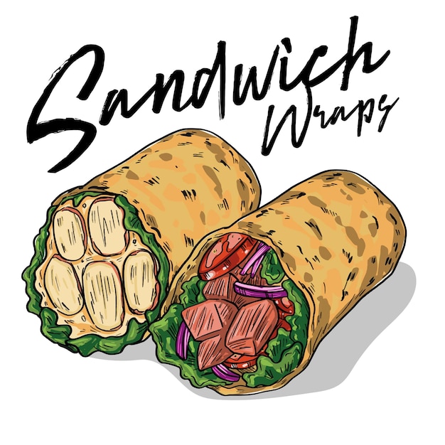 Ilustración de comida dibujada a mano para envolver sándwiches
