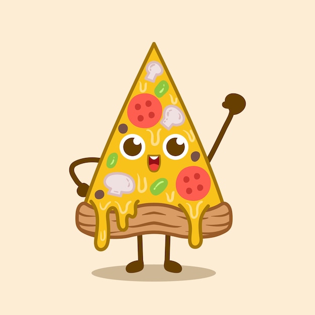 Ilustración de comida de dibujos animados de personaje lindo de pizza