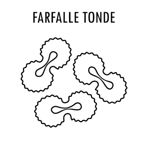 Ilustración de comida de farfalle tonde pasta doodle impresión de líneas dibujadas a mano de macarrones italianos cortos