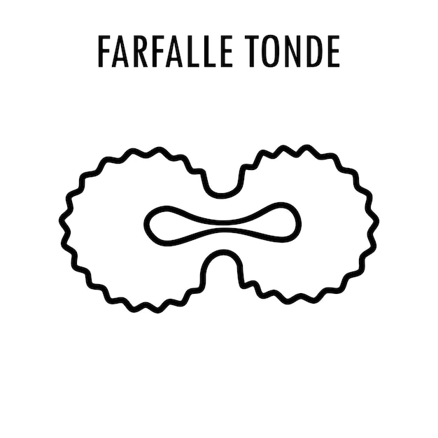 Vector ilustración de comida de farfalle tonde pasta doodle impresión de líneas dibujadas a mano de macarrones italianos cortos