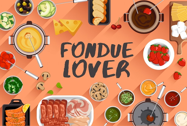 Ilustración de comida de fondue en la ilustración de Vector de vista superior