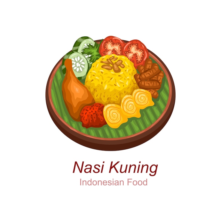 Vector ilustración de la comida indonesia nasi kuning