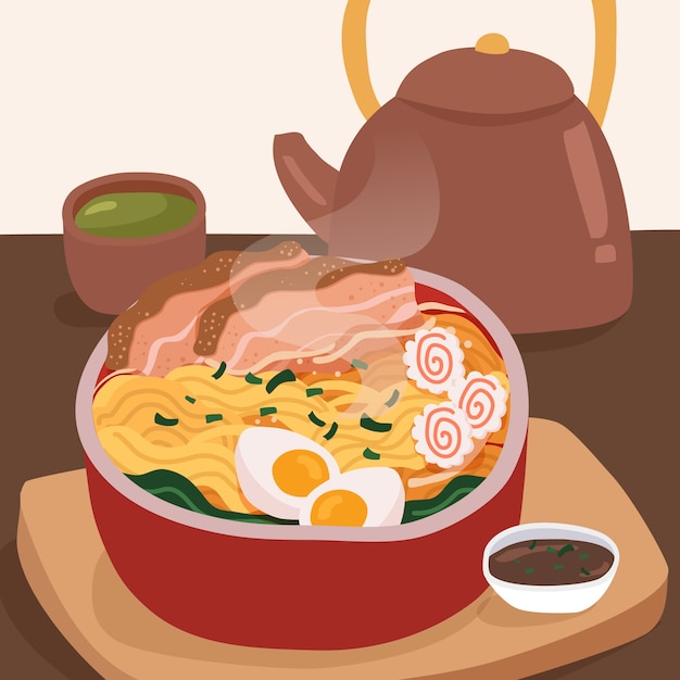 Ilustración de comida japonesa dibujada a mano