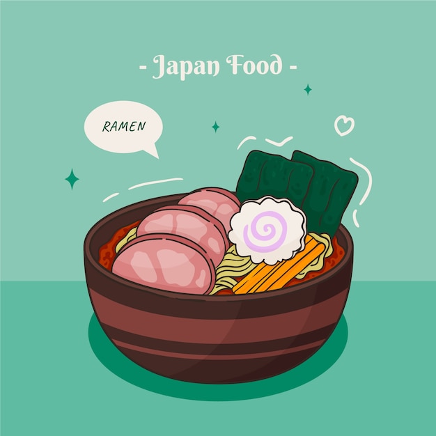 Ilustración de comida japonesa dibujada a mano