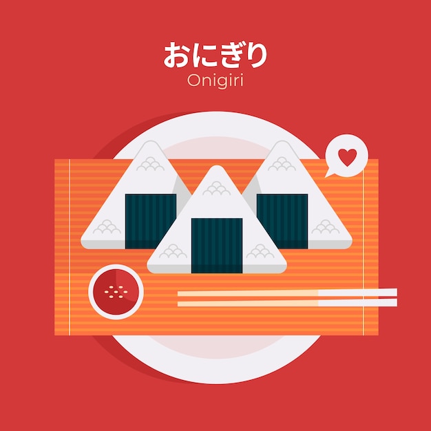 Ilustración de comida japonesa de diseño plano