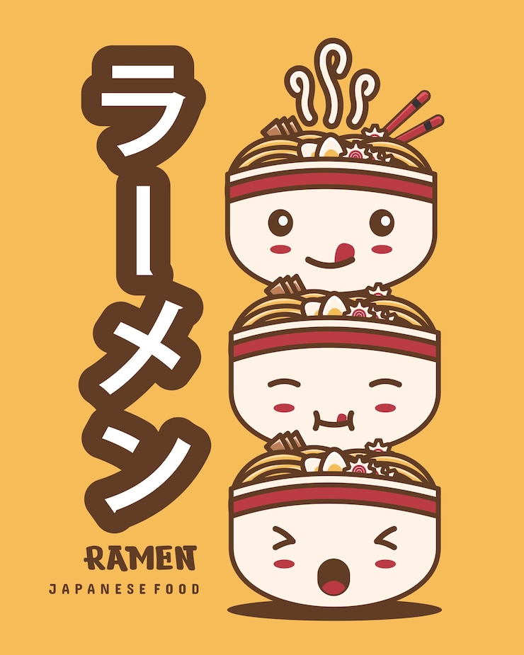 Vector ilustración de comida japonesa de fideos ramen de dibujos animados