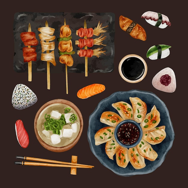 Ilustración de comida japonesa
