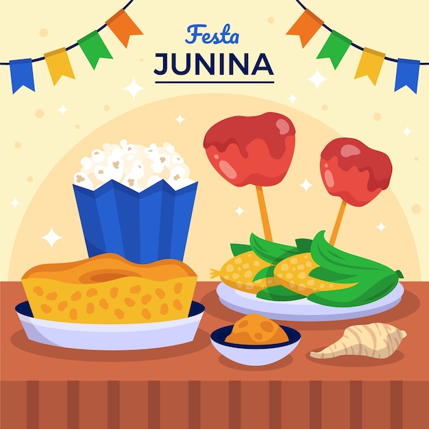 Vector ilustración de comida junina dibujada a mano