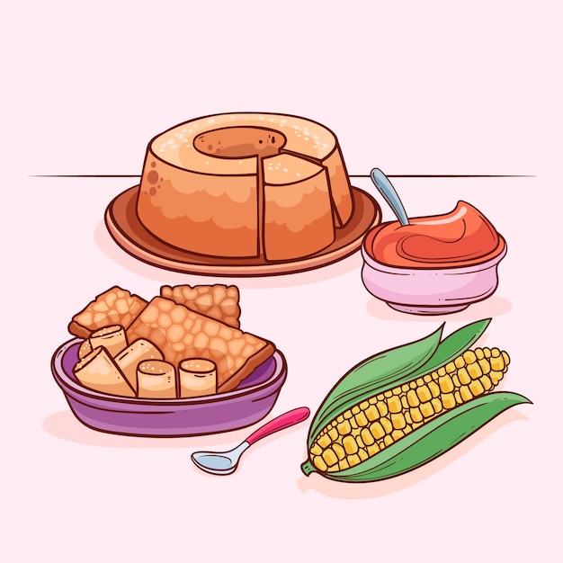 Vector ilustración de comida junina dibujada a mano