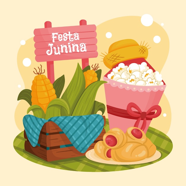 Ilustración de comida junina de diseño plano