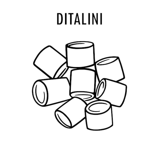 Vector ilustración de comida de pasta ditalini dibujada a mano de macarrones arte de líneas de pasta italiana