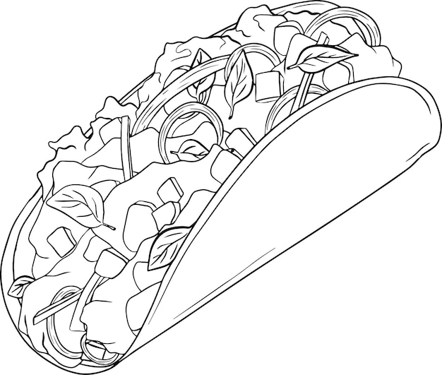 Ilustración de comida rápida dibujada a mano por vectores. Dibujos para colorear con comida