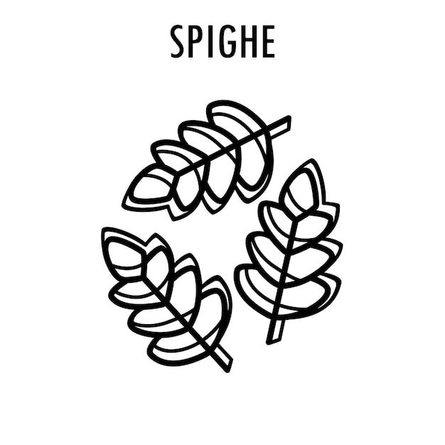 Ilustración de comida spighe pasta doodle impresión dibujada a mano de macarrones arte de la línea de la cocina italiana