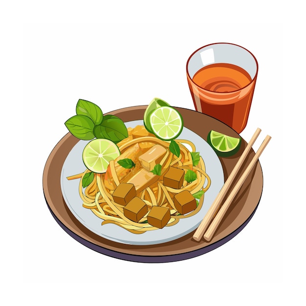 Ilustración de comida tailandesa de diseño plano dibujado a mano