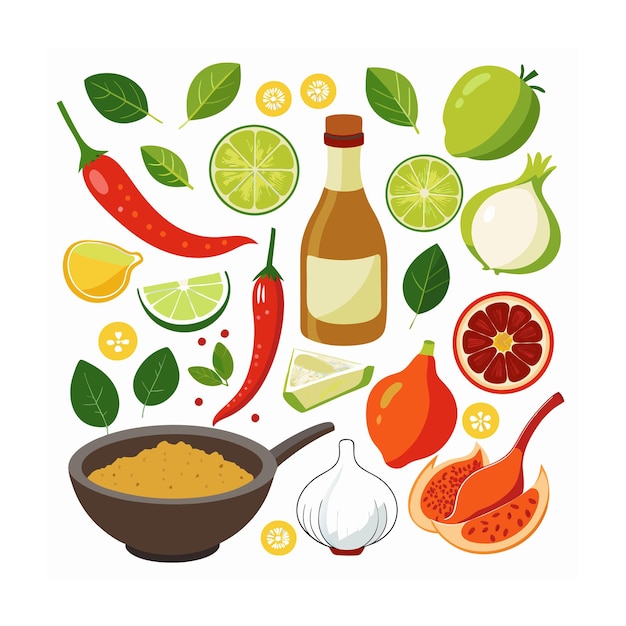 Ilustración de comida tailandesa de diseño plano dibujado a mano