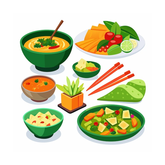 Ilustración de comida tailandesa de diseño plano dibujado a mano