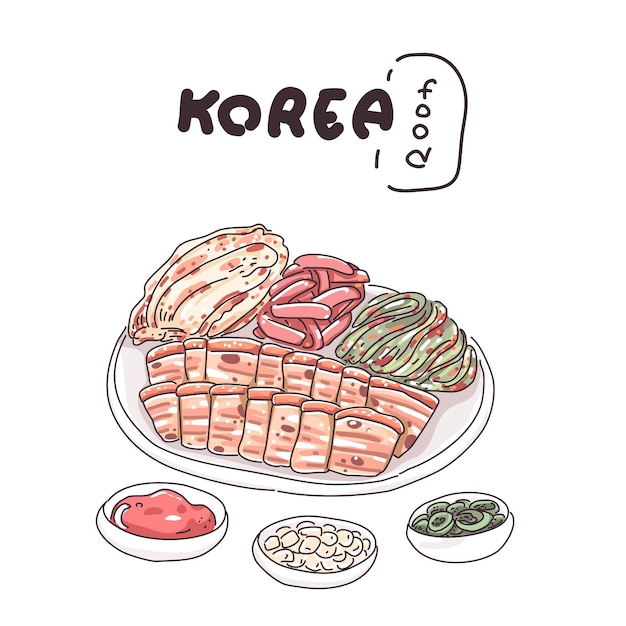 Ilustración de comida tradicional de corea