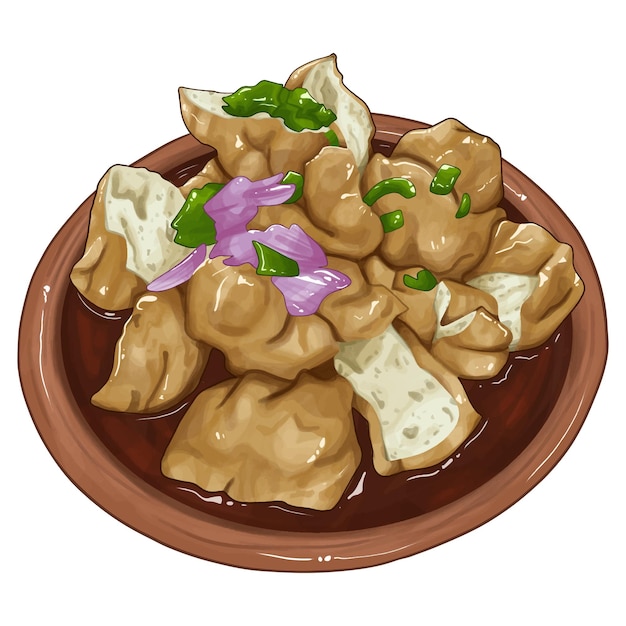 Ilustración de la comida tradicional indonesia Tahu Gejrot