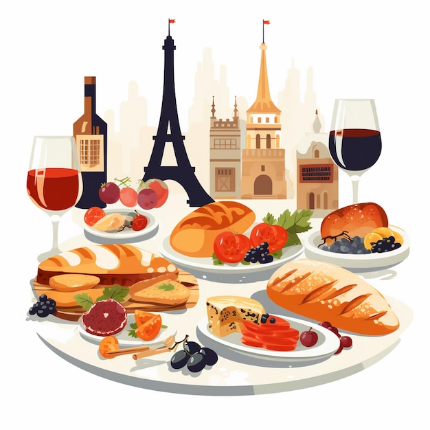 Ilustración de comida vectorial menú de restaurante conjunto hamburguesa merienda francesa icono de comida de carne pizza h