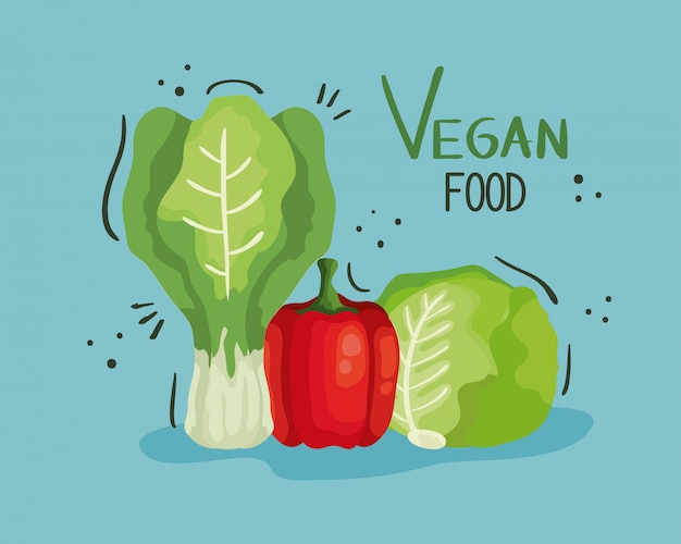 Vector ilustración de comida vegana con pimiento y verduras