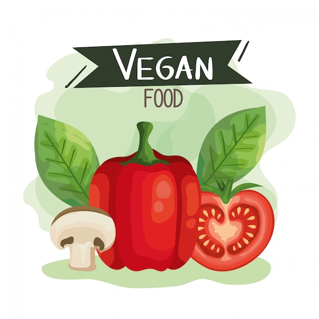 Vector ilustración de comida vegana con pimiento y verduras