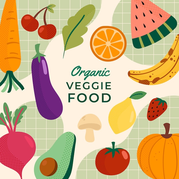 Ilustración de comida vegetariana dibujada a mano