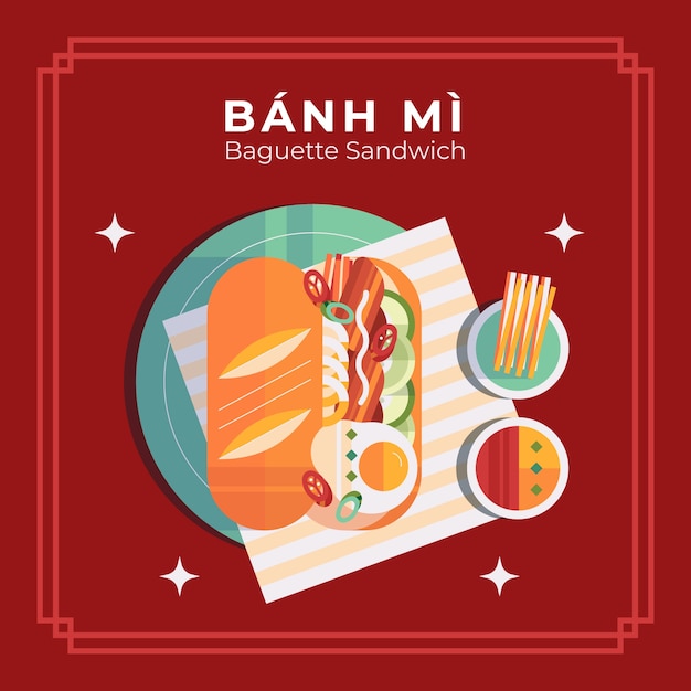 Ilustración de comida vietnamita de diseño plano