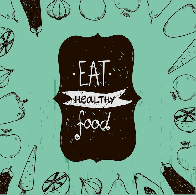 Ilustración de comida vintage, comer comida sana. comida alrededor. Úselo para menú, anuncio, póster, tarjeta, folleto, etc.