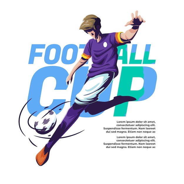 Vector ilustración de competición de fútbol de un jugador pateando la pelota con todas sus fuerzas