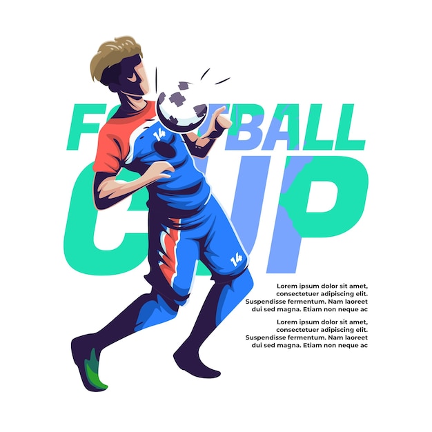 Ilustración de competición de fútbol de un jugador que controla el balón con el pecho