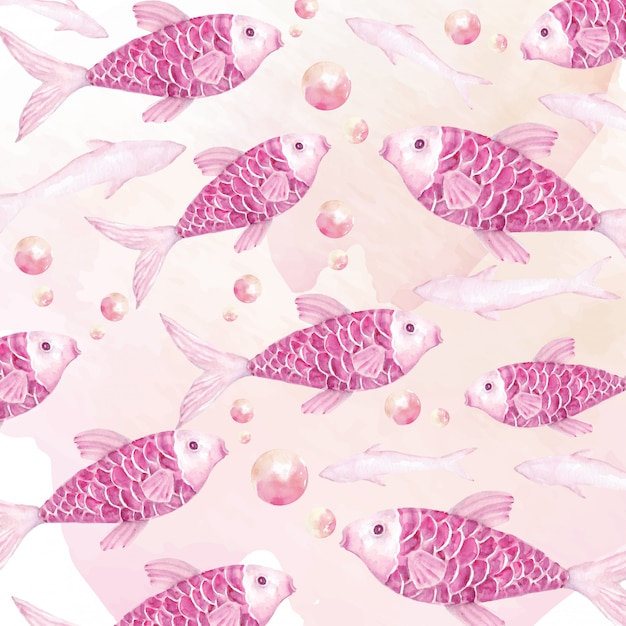 Ilustración de composición acuarela de pescado rosa