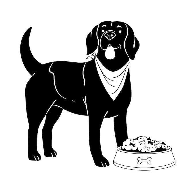Ilustración de la composición de la silueta de un lindo perro dibujada a mano