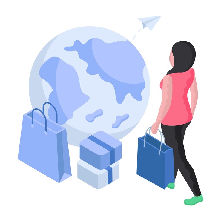 Vector ilustración de compras globales en un diseño único.