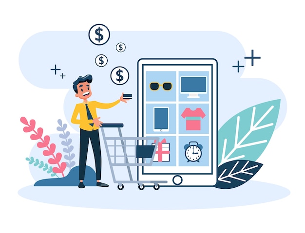 Ilustración de compras en línea. Concepto de servicio al cliente