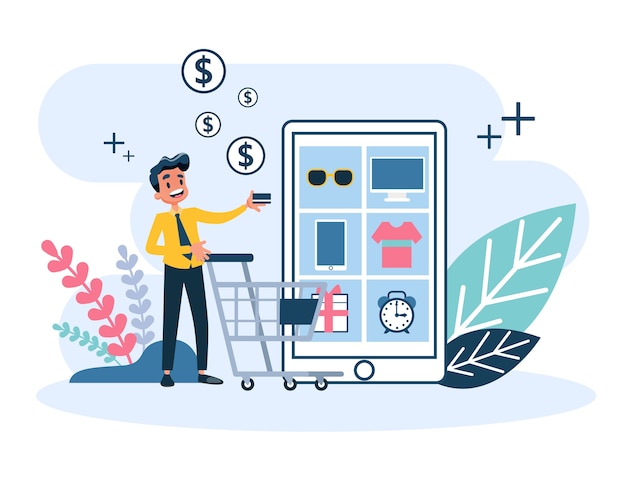 Ilustración de compras en línea. concepto de servicio al cliente