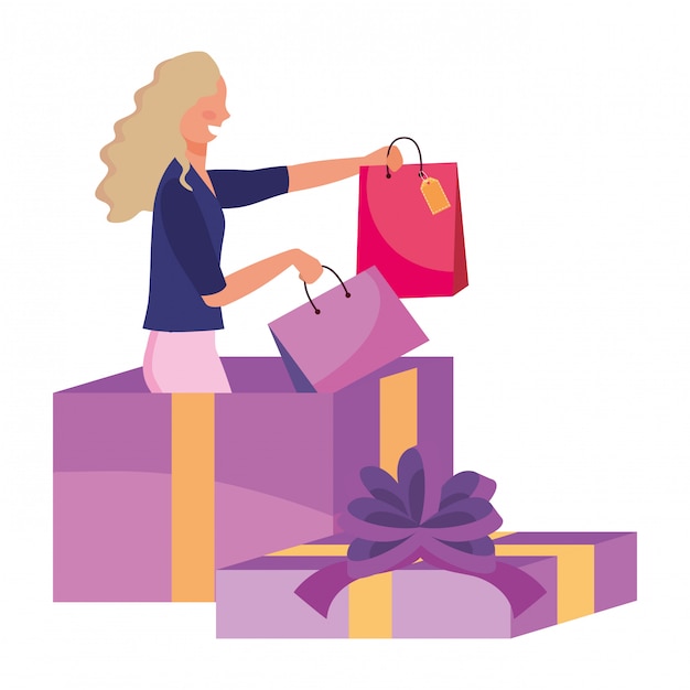 Vector ilustración de compras en línea de mujer